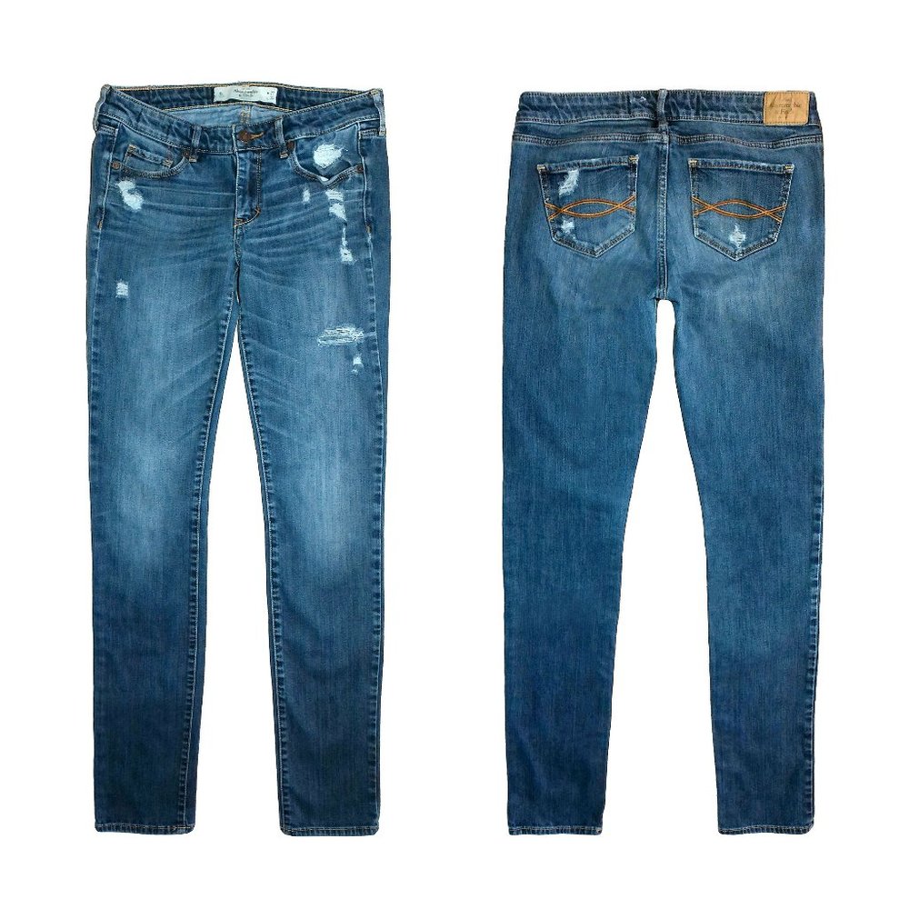 Women's Abercrombie & Fitch Distressed Whisker Bleached Low-Rise Skinny Jeans 4L